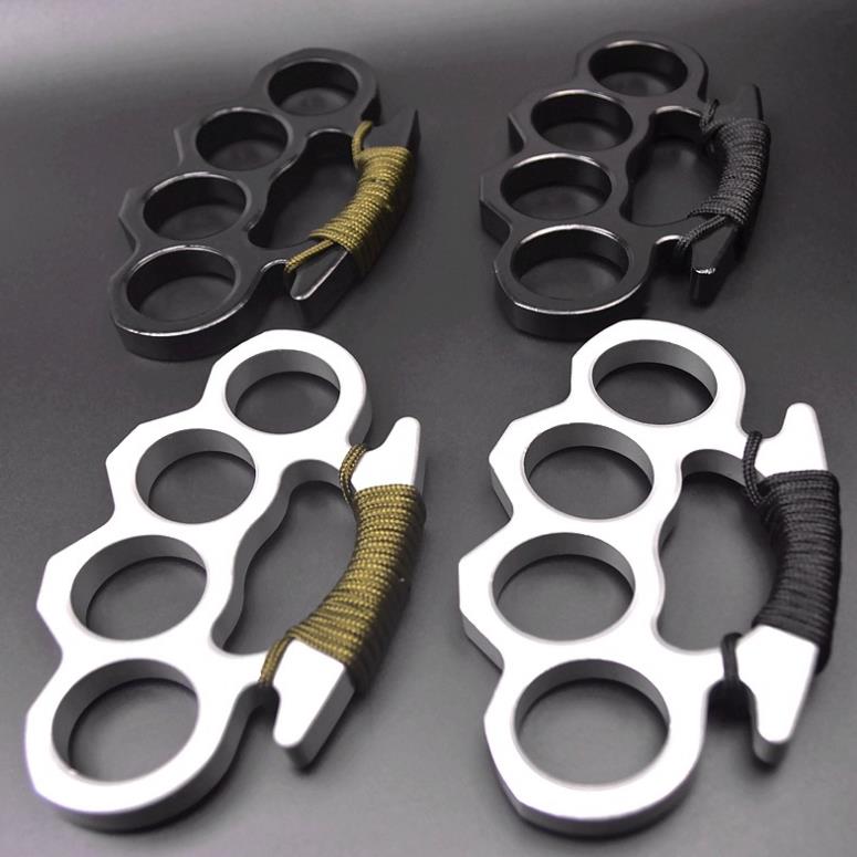 

2021 Silver and Black Thin Steel Brass knuckle dusters with Rope Self Defense Personal Security Women and Men self-defense Pendant in Stock1