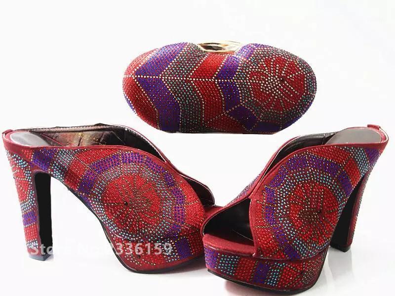 

African Wedding Shoe And Bag Sets Red Color Party Shoes Decorated With Rhinestone Nigerian Women Dress, Black