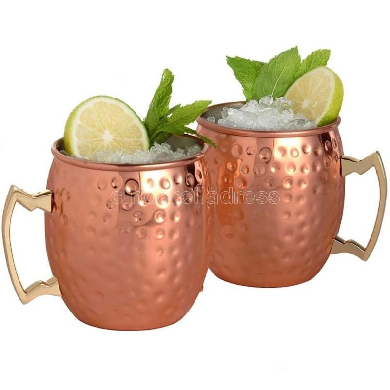 

Copper Mug Stainless Steel Beer Coffee Cup Moscow Mule Mug Rose Gold Hammered Copper Plated Drinkware FY4717 C0225