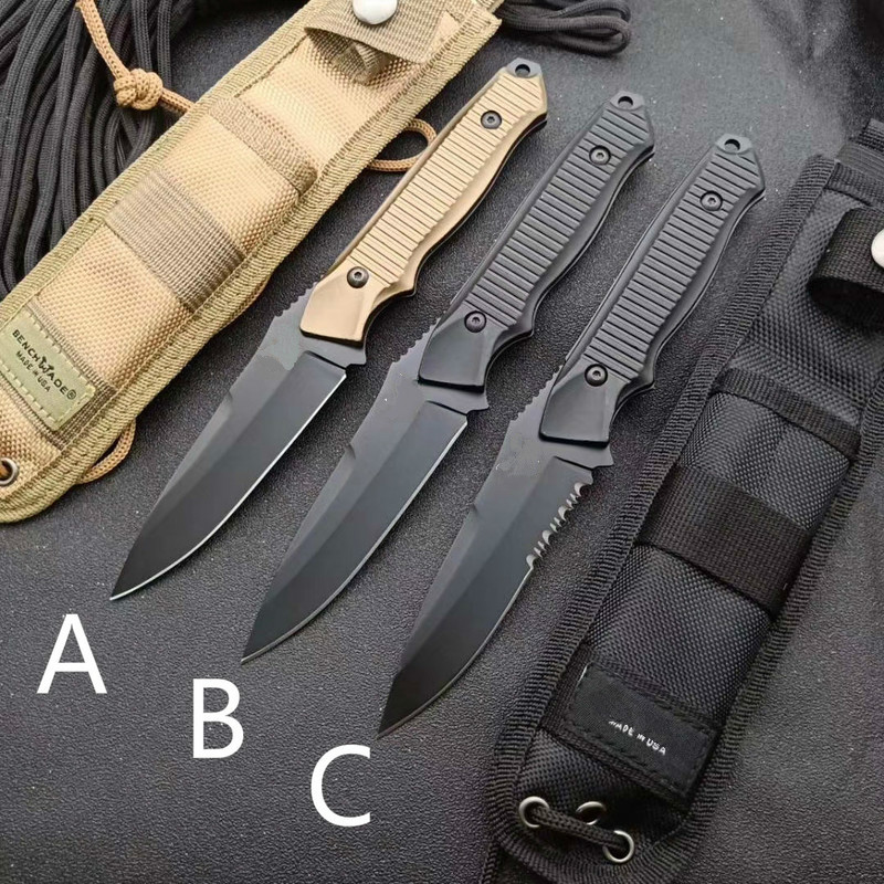 

Bench 140BK Made fixed blade knife Survival Tactical 154CM Full Tang Aluminum Alloy Handle With Nylon Sheath