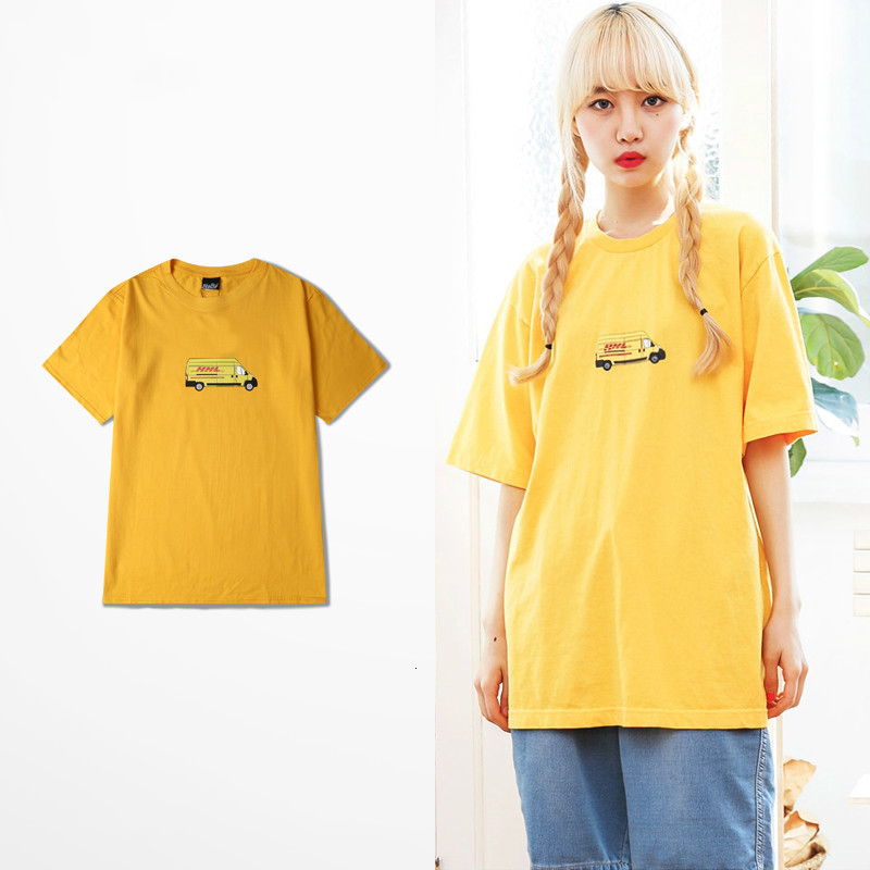 

2021 New Brand Summer Paris Fashion Air Skateboard Dhl Shirts of Women Manga Short Cotton Tops Yellow Letter t L9yf