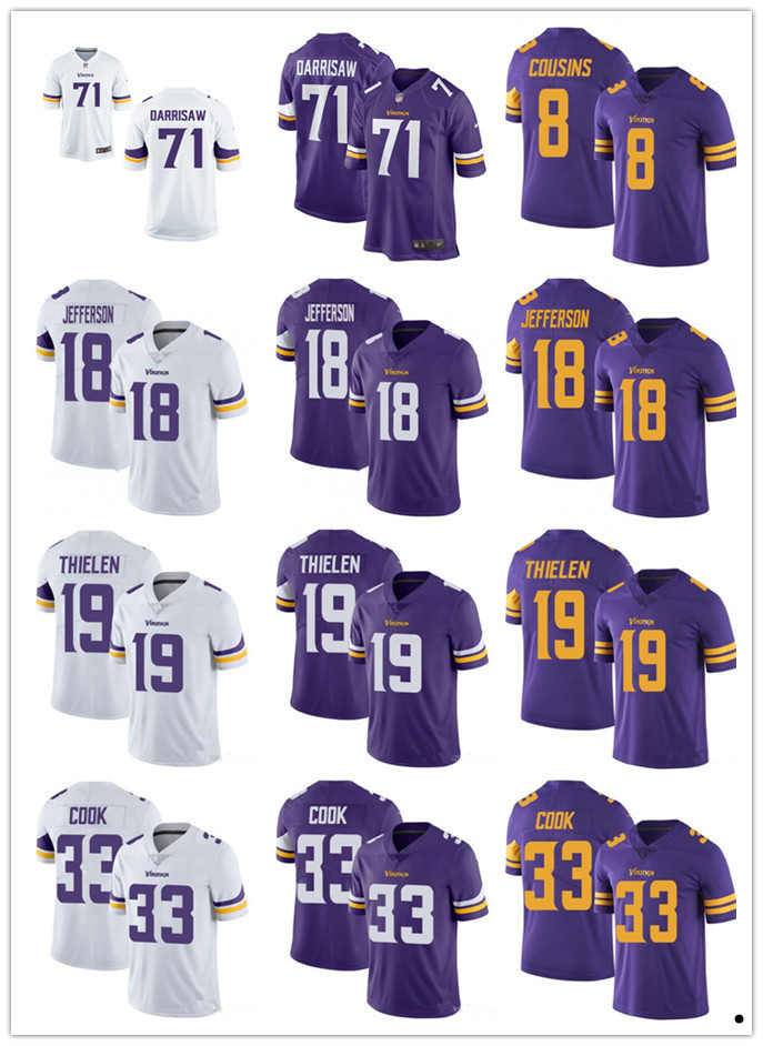 

custom Minnesota''Vikings''Men Women youth 19 Adam Thielen 18 Justin Jefferson 7 Patrick Peterson 84 Randy Moss 22 Harrison Smith Football Jerseys, Color