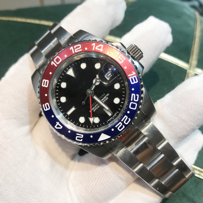 

2021 Men Watches 2813 blue and red Ceramic bezel Black dial sapphire glass 904L stainless steel Luminous Mechanical waterproof montre de luxe, Slivery;brown