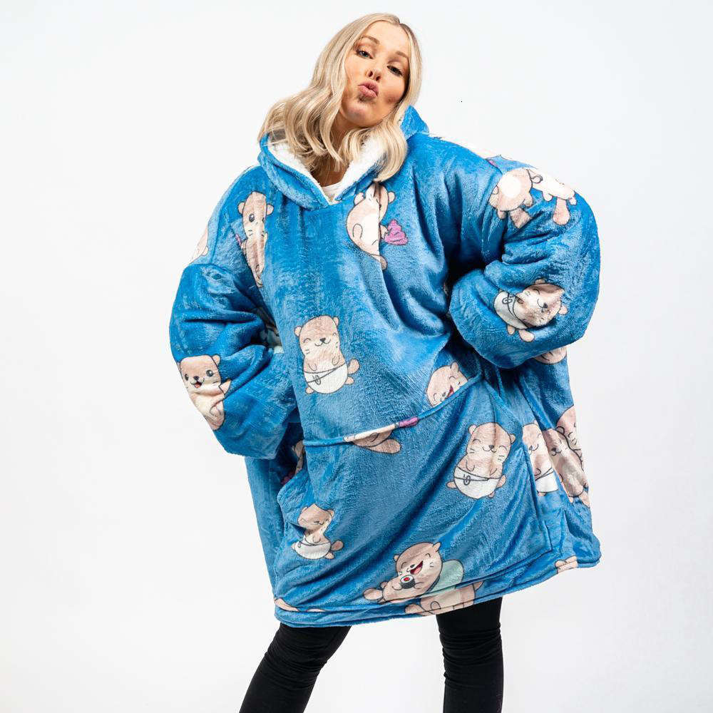 

Hoodie Leisure Pajamas Lazy plus Velvet Yellow Bread Printed Thickened  Sweater Blanket Coat Oodie, White