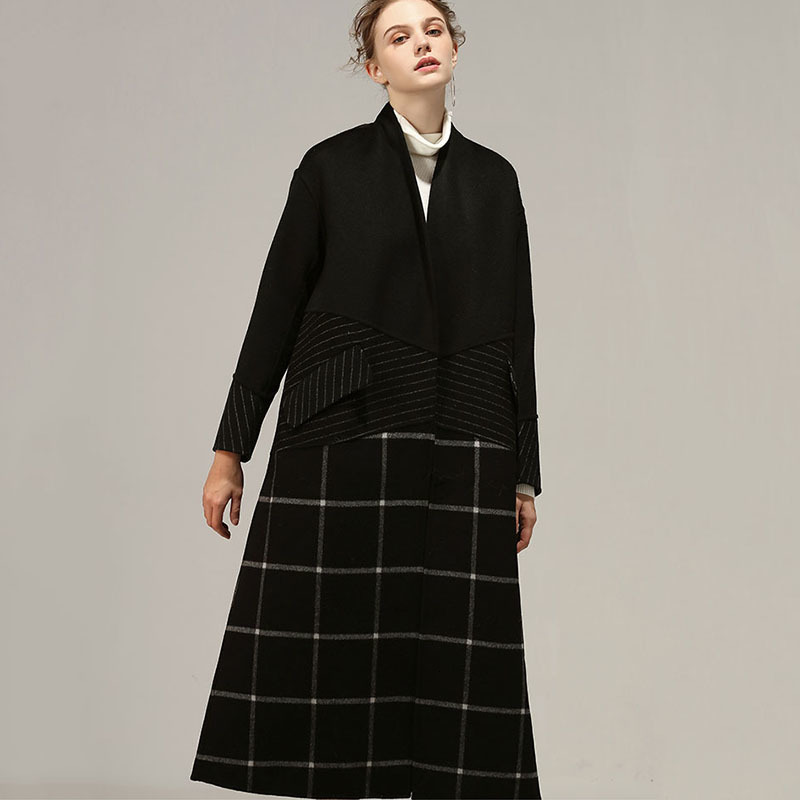 

women's jackets wool coat, mostly loose wool, black sewing on the knee, winter coat ykd7, Black;brown