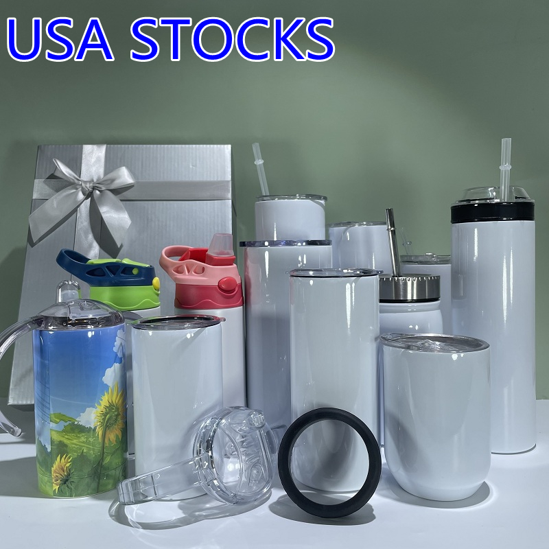 

USA Stocked! Several Kinds of Sublimation Blanks Mugs 12oz Straight Sippy Cups with 2pcs Lids 6 Colored Kid Tumbler 22oz Fatty Tumblers 500ml Gift Bottle Sets Wine Mug, White sublimation
