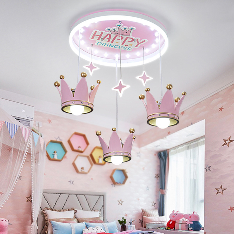 

Modern Pink Crown Salon Kids Princess Bedroom Decor LED Pendant Lights Lamp for Living Room Chandeliers Ceiling Dining Room Indoor Lighting