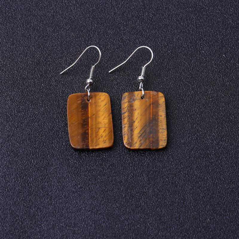 

Dangle & Chandelier Silver Plated Rectangle Shape Tiger Eye Stone Drop Earrings For Women Rose Pink Quartz Jewelry