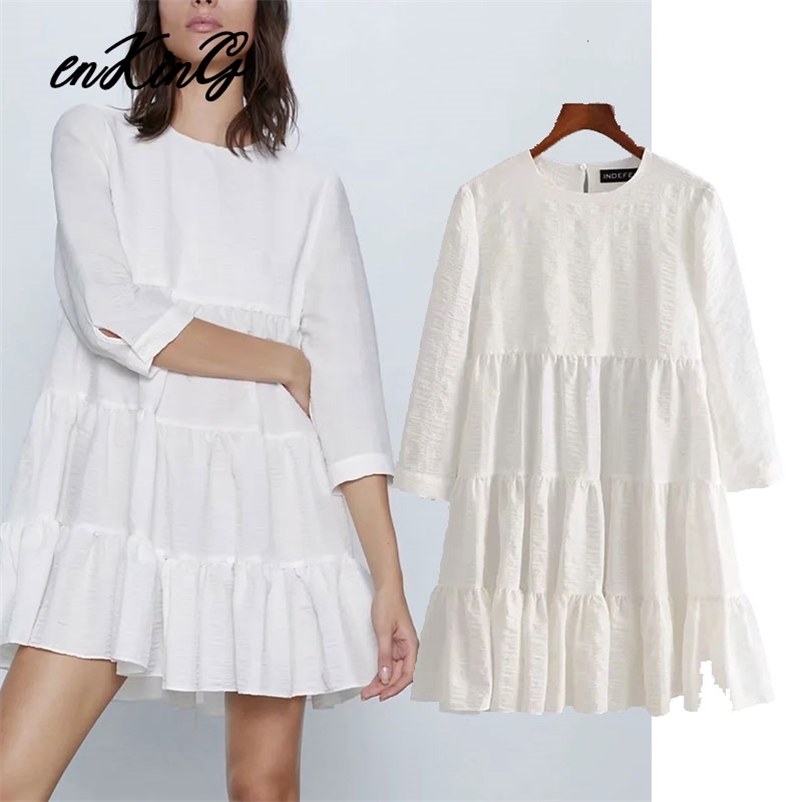 

summer england vintage half sleeve white solid o neck loose party mini dres vestidos de fiesta noche 210628