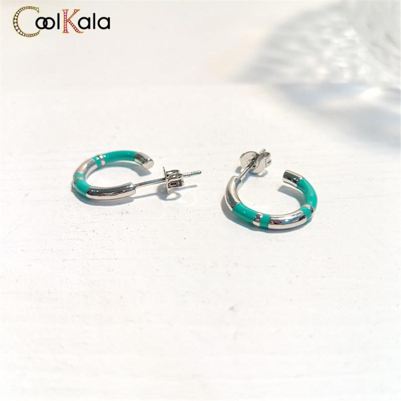 

Stud Coolkala Punk Enamel Mint Green Ins Net Red Style Women's Half Ring Earrings