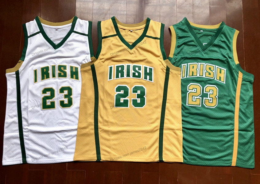 

Ship from US LeBron 23 James Basketball Jersey St. High School Irish Retro Jerseys Stitched White Yellow Green