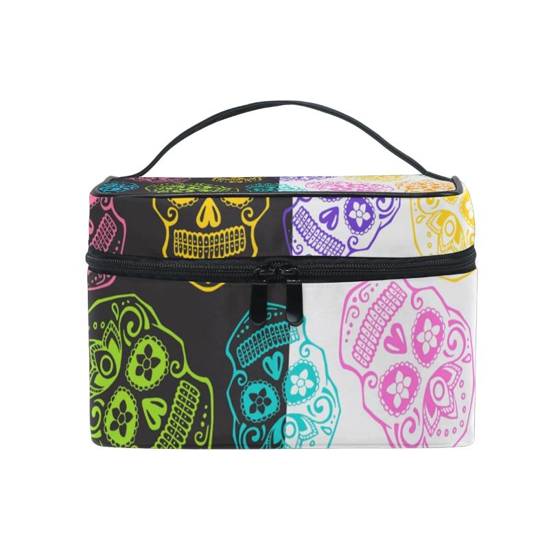 

FengJu Cosmetic Bag Portable Travel Organizer Hanging Toiletry Case Storage Tote for Girls Woman Skull Halloween, As pic