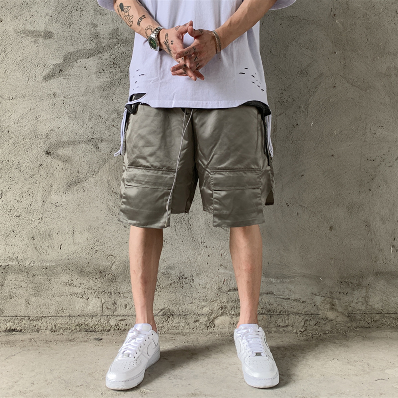 

2021 New Casual Solto Lquido Prata Alta Rua Bolsos Shorts Homens Cintura Elstica Perna Larga Hip Hop Oversize Cinco Pontos Calas K9z7, Silver