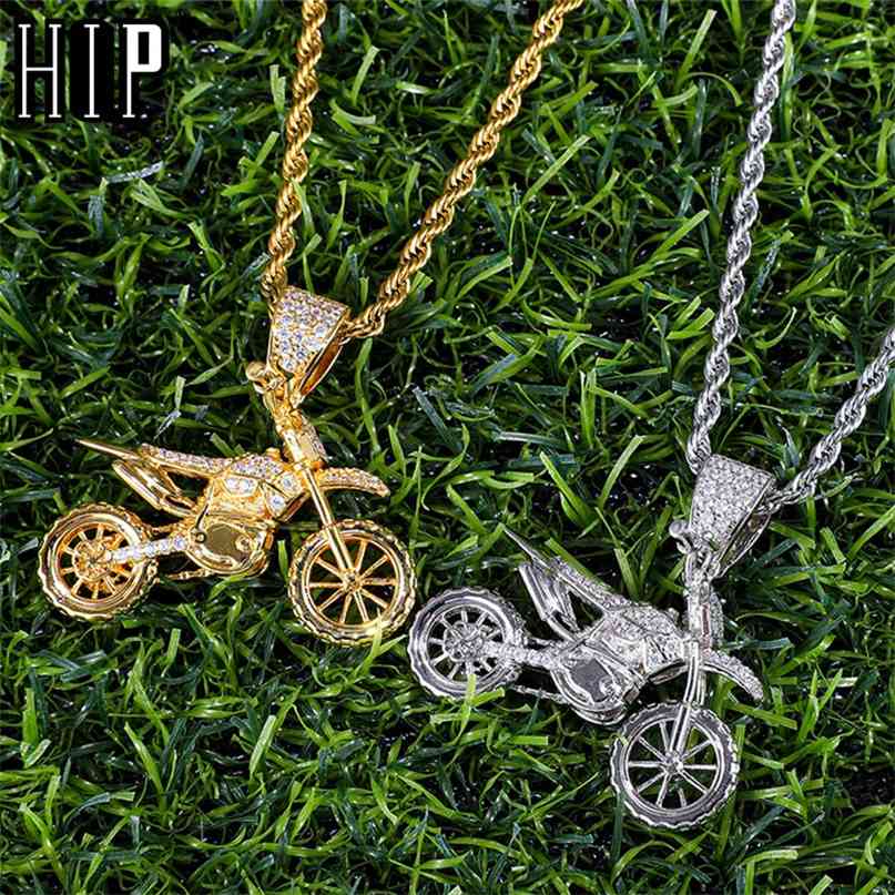 

HIP Hop Full AAA Iced Out Bling CZ Cubic Zircon Copper Motorcycle Pendants & Necklaces For Men Jewelry With Tennis Chain 210721