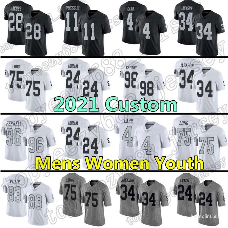 

Las Custom Vegas Mens Raider 4 Derek Carr Football Jerseys 28 Josh Jacobs 98 Maxx Crosby Ferrell 11 Henry Ruggs III 34 Bo Jackson Women Yout, Black