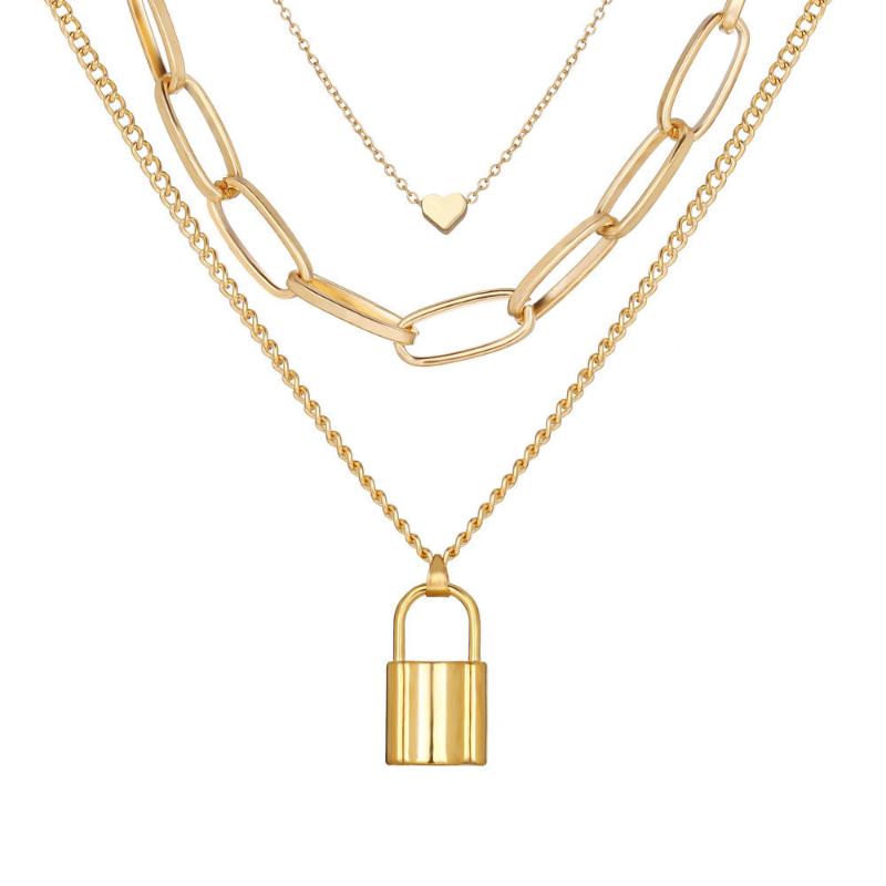 

Chains 1pc Punk Layered Chain Necklace Neck Heart Charm Jewelry For Women Choker Padlock Pendant Goth Female Collier