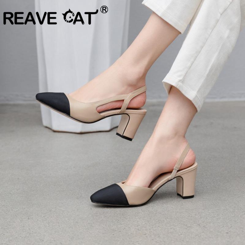 

Dress Shoes Big Size 45 Women Slingbacks High Heels Natural Genuine Leather Thick Heel Cow Mixed Colors Pumps Ladies, Black