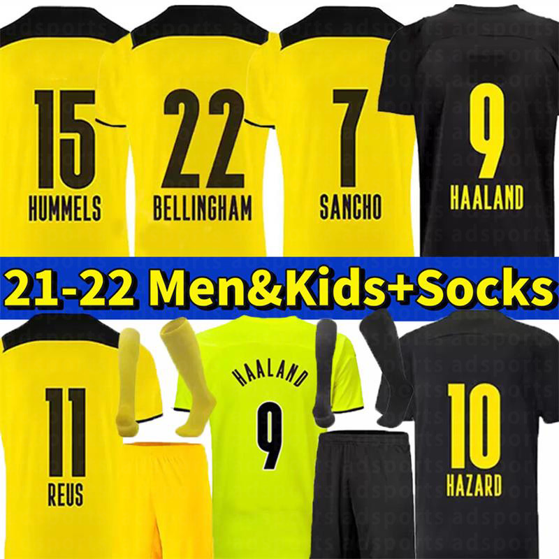 

21 22 soccer jerseys HAALAND REUS Malen 2021 2022 home away fourth BRANDT HUMMELS HAZARD BELLINGHAM Witsel Knauff Reyna Fans Version Men foo, Black;yellow