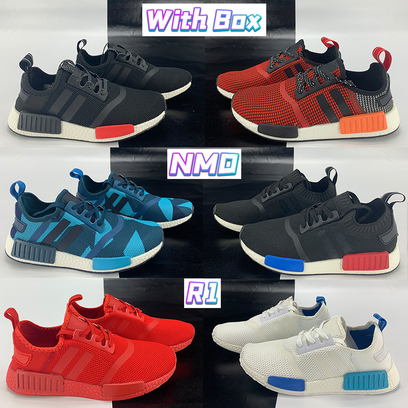 

2022 With Box NMD R1 mens running shoes Europe Exclusive blanch blue Tactile Green triple black solar lush red monochrome men women designer sneakers, Bubble wrap packaging