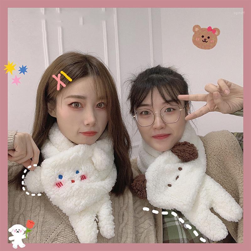 

Scarves Fashion Autumn Winter Boy Girls Cartoon Scarf Cute Dog Ear Christmas Fur Warm Plush 2021 Shawls Gifts, Blue;gray