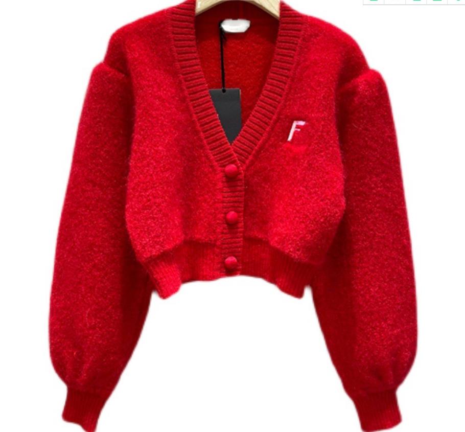 

105 2021 Milan Style Autumn Brand Same Style Sweater Striped V Neck Cardigan White Red Print Regular Long Sleeve Women Clothes beike