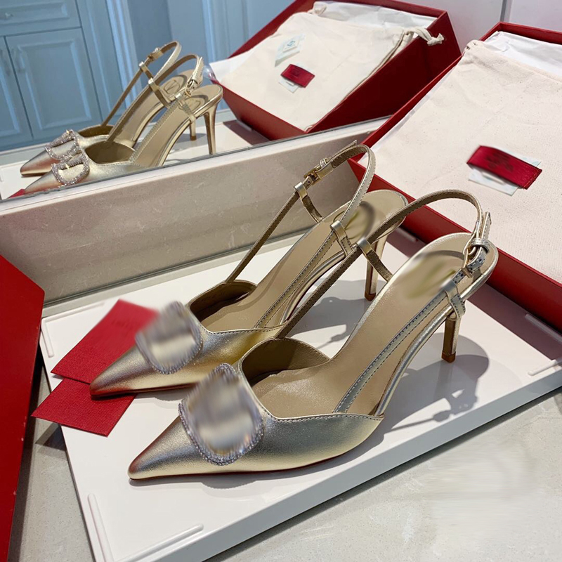 

2021 Good Quality Fashion Women Luxurys Designers Shoes Designer Sandals Womens Luxury High Heels Sandal Dress Shoess With Box Size 35-41 -H394, Gold