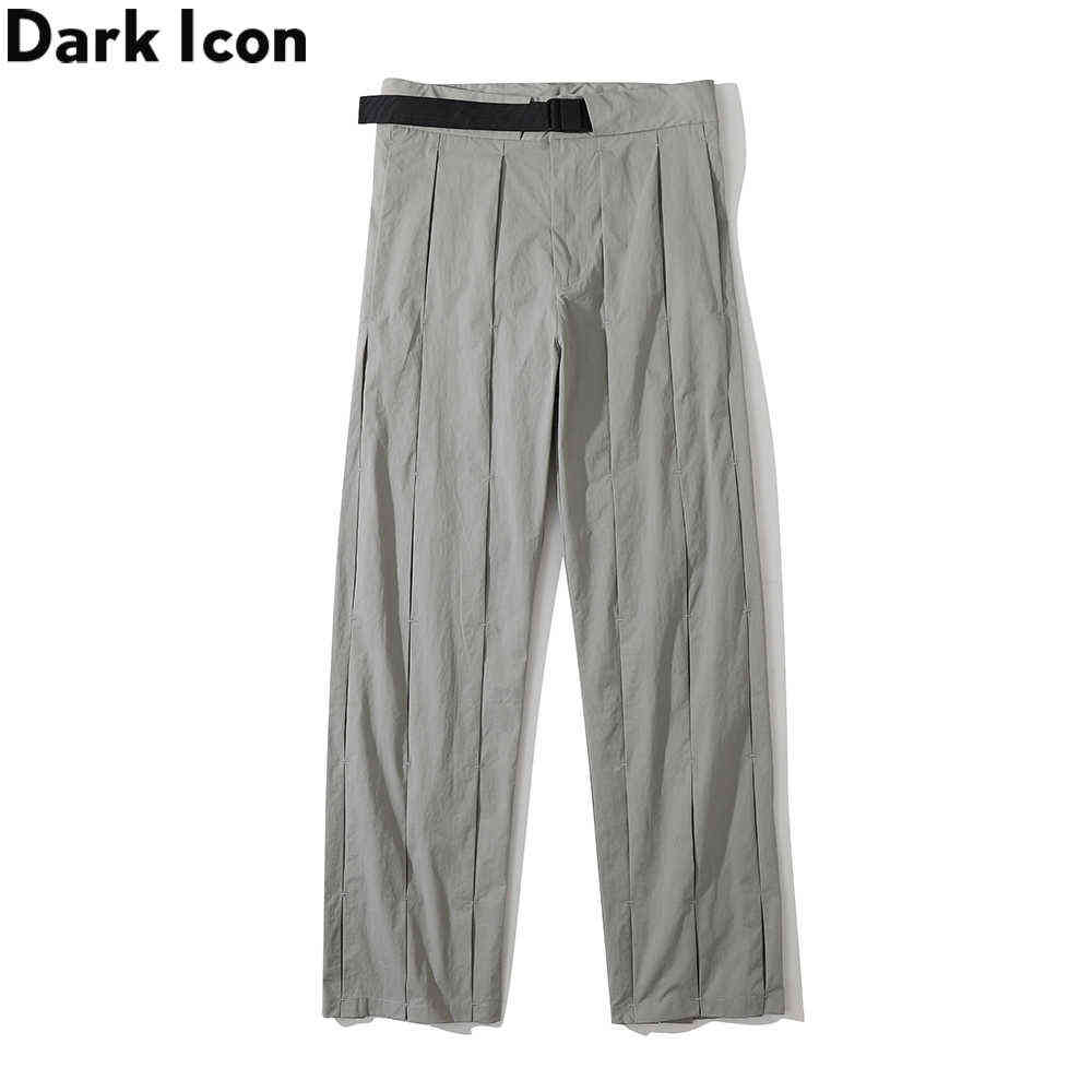 

Pleated Straight Men's Pants Grey Street Fashion Pants Men Trousers Black 210603