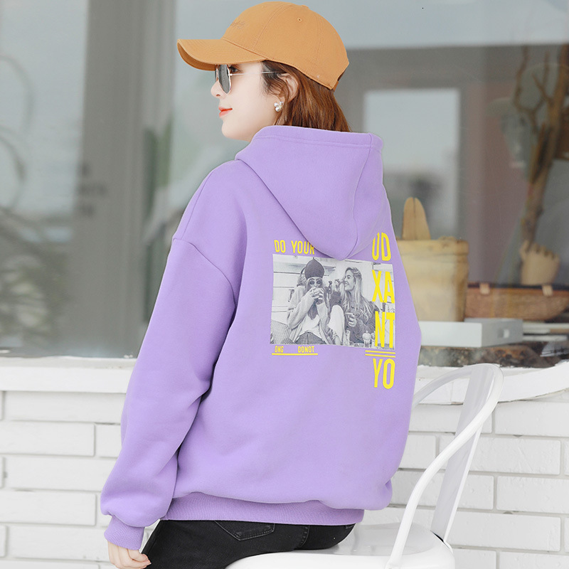 

2021 Cotton Harajuku Purple Printed Pattern Hoodies Autumn New Drop Shoulder Loose Pullover Korean Sweatshirt Women Kawaii Ryj9, Light purple