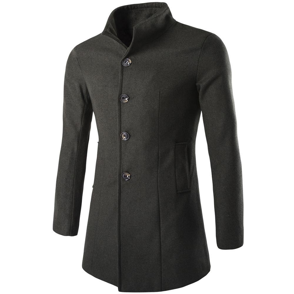

2021 New Winter Oversized Woolen Blend Coat Male Long Thick Warm Men Black Jacket Man Overcoat 8hnk, Army green