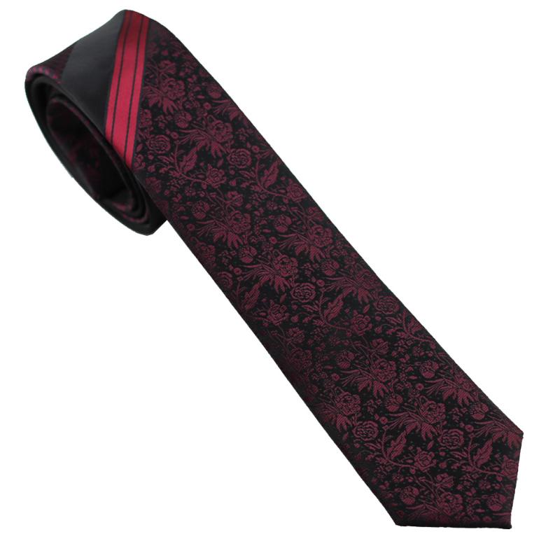 Neck Ties Coachella Black With Dark Red Paisley Necktie Microfiber Men Panel Skinny Tie 6CM-image-736102161