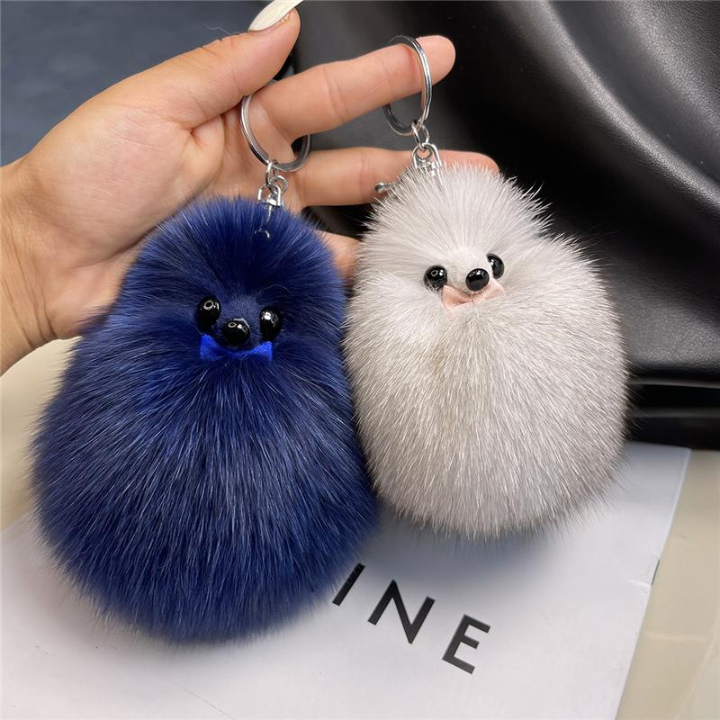

Keychains Plush Ball Real Fur Keychain Cute Fashion Pendant Women HandBag Ornaments Car Key Ring Accessories Trinkets Gift, Silver