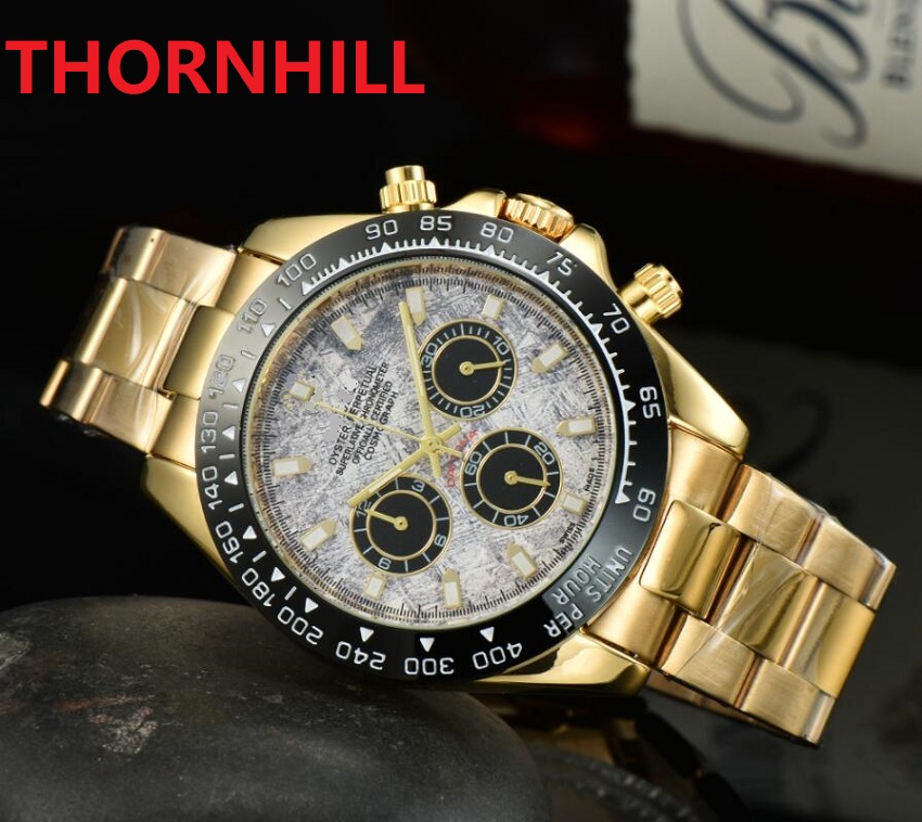 

all sub dials working classic mens stopwatch watch full stainless steel men's sports waterproof Sapphire Mirror Quartz famous President stopwatch time chain clock, As pic