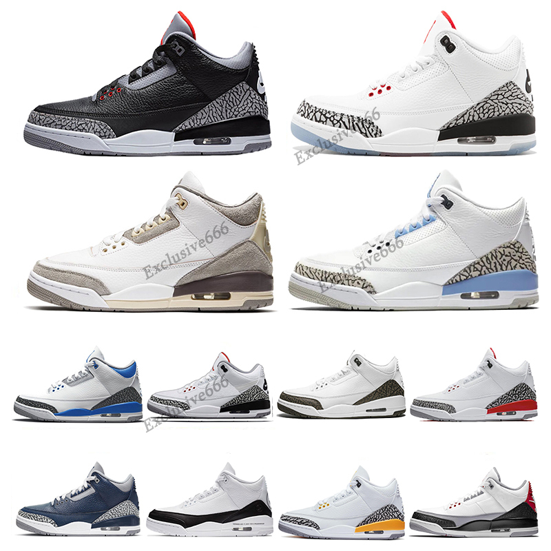 

2021 Authentic 3 A Ma Maniere Shoes Racer Blue 3s Black Cement White Midnight Navy UNC aser Orange Tinker Fragment Men Outdoor Sports, 13