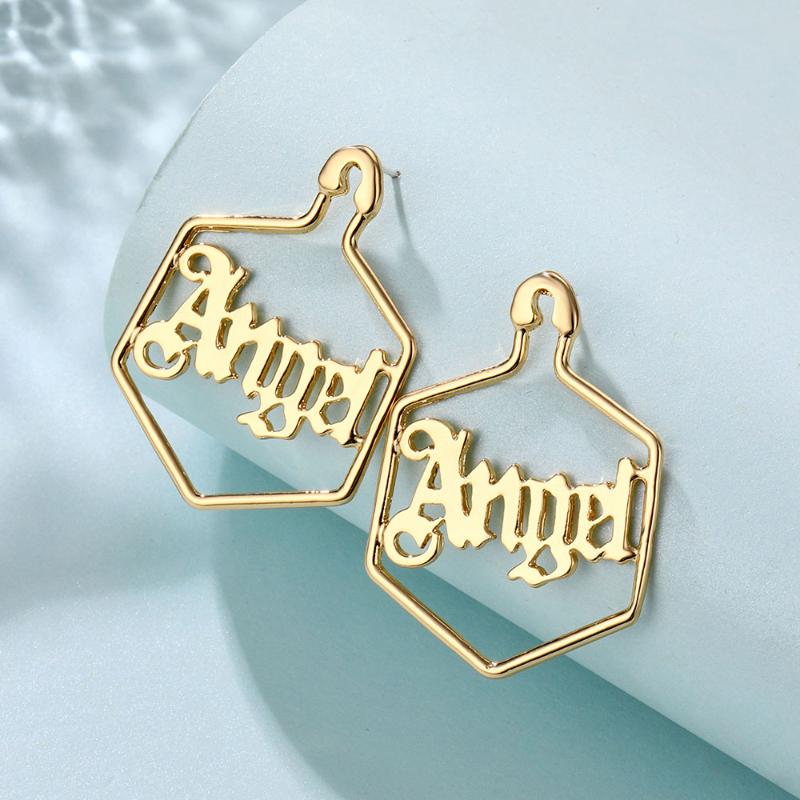 

Dangle & Chandelier Lost Lady Angel Letter Statement Earrings For Women Irregular Geometric Metal Wholesale Jewelry Drop