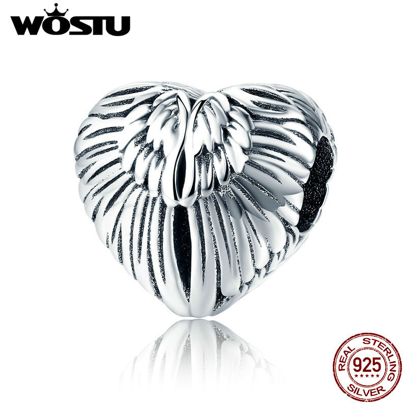 

WOSTU Real 925 Sterling Silver Angelic Feathers Original Charm Fit Bracelet Pendant Authentic Jewelry Christmas Gift CQC780 Q0531