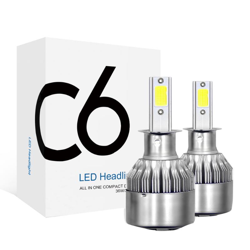 

Car Headlights H3 C6 Series Of High-Bright Far-Near Light Bulbs LED Headlight 2Pcs COB Head Lamp Replacement Bulb 6000K White