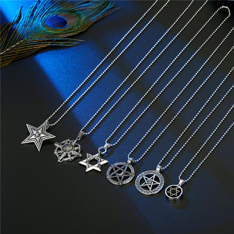

Pendant Necklaces 1Pc European Hollow Geometric Star For Men Women Personality Compass Beads Sweater Chains Mens Jewelry N97