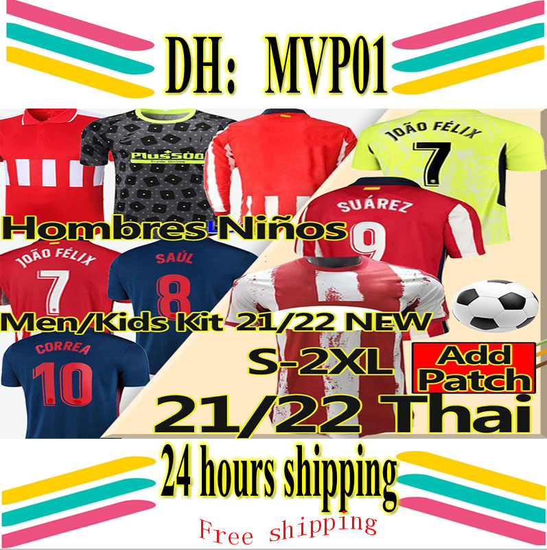 

New 21/22 JOÃO FÃLIX Atletico Soccer Jerseys de Madrid 2020 2021 Suarez CORREA KOKE DembÃ©lÃ© Carrasco M.LLORENTE Men Kids Kit football jersey, Black;yellow