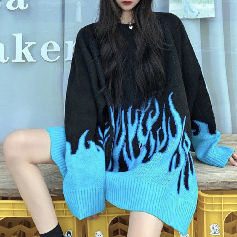 

2021 New Deeptown Hip Hop Mulher Suteres Outono Moda Harajuku Streetwear Oversized Manga Longa Impresso Em Chamas Camisola Feminina Zhuf, Tupian