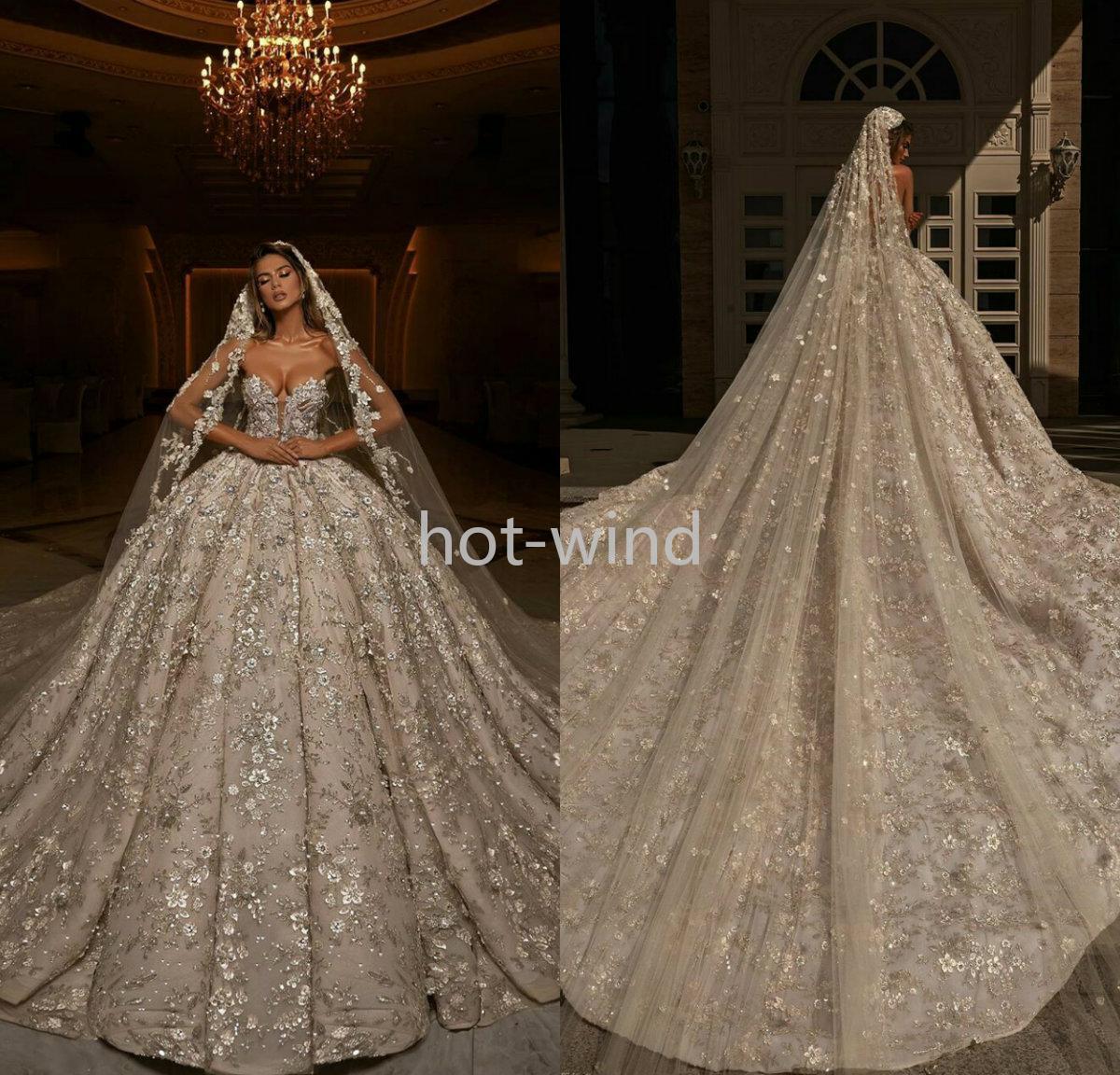 

2022 Dubai Luxury Wedding Dresses Plus Size Chapel Train Sweetheart Vestido De Novia Appliqued Bridal Wedding Gowns Custom Made EE, White