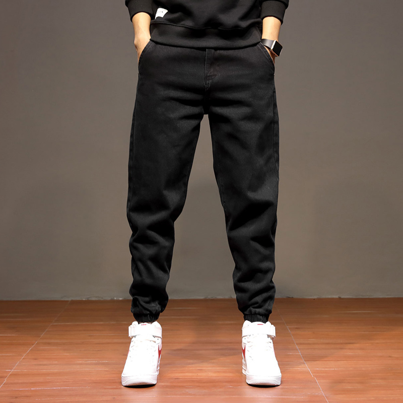 

2021 New Japanese Vintage Fashion Men Jeans Black Spliced Designer Denim Cargo Pants Streetwear Hip Hop Joggers Wide Leg Baggy Trousers Jjbs, Blue