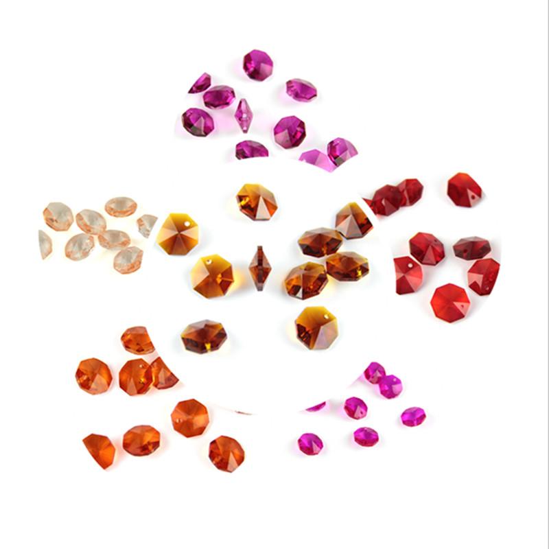 

200pcs/lot Red,,Rose 14MM Glass Crystal Chandelier Octagon Beads in One Hole Lighting Accessories DIY Curtain Beads Supplies
