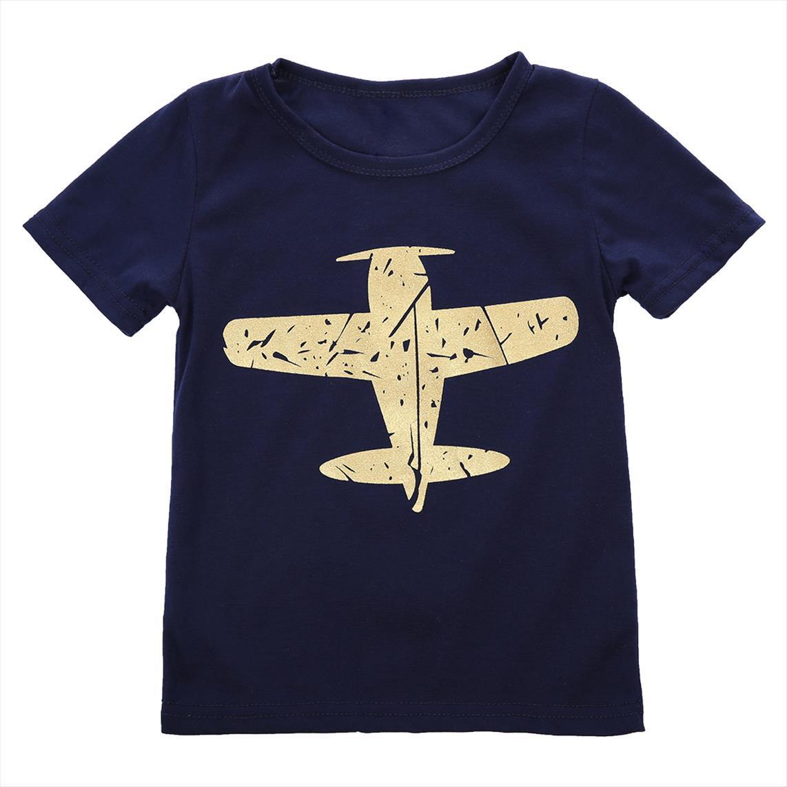 

1 8years kids boy summer t shirt casual print airplane cartoon children boys tees short sleeve cotton, Blue