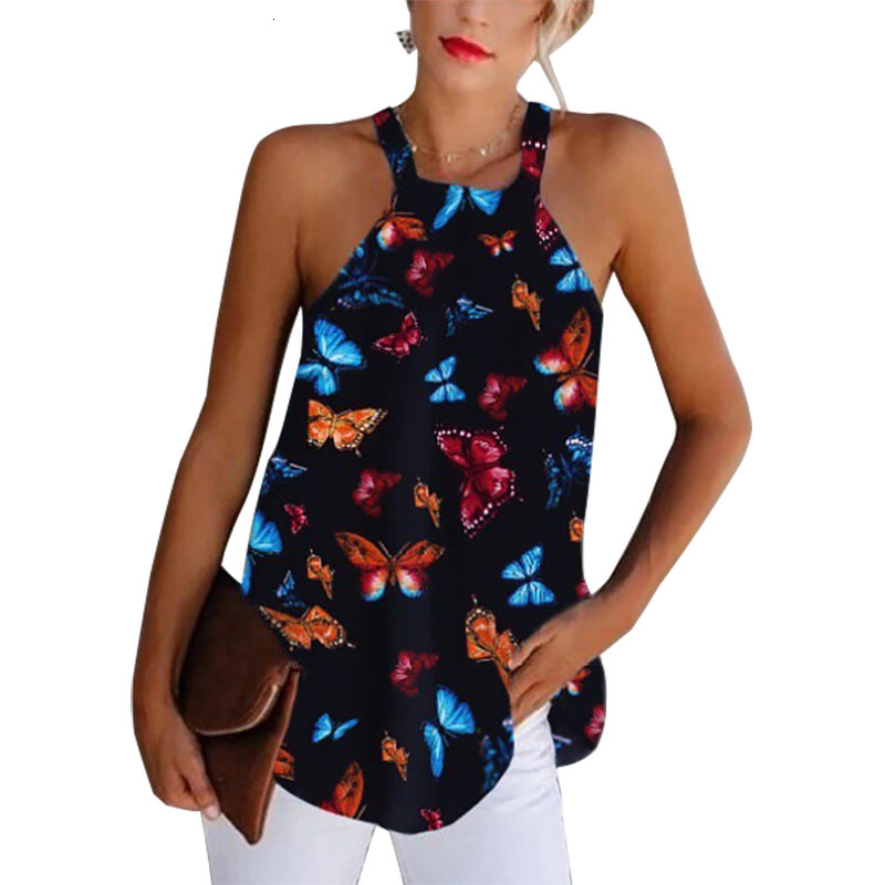 

2021 New Summer Butterfly Print O-neck Sleeveless t Women Off Shoulder Streetwear Oversized Tops Plus Size Tee Shirt Femme Jqy1, Black
