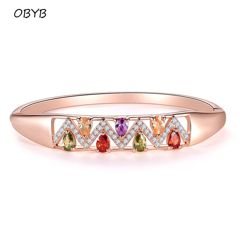 

Bangle Elegant Classic Crystal Zircon Bangles Bracelets For Women Gold Color Simple Female Opening Wedding Jewelry Accessories