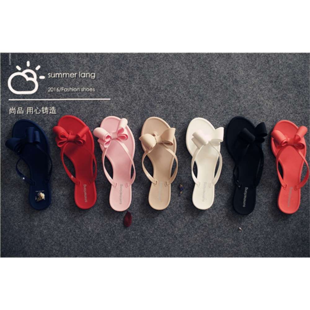 

Summer new clip foot bow sandals women's beach shoes solid color flip flop jelly shoes, Black