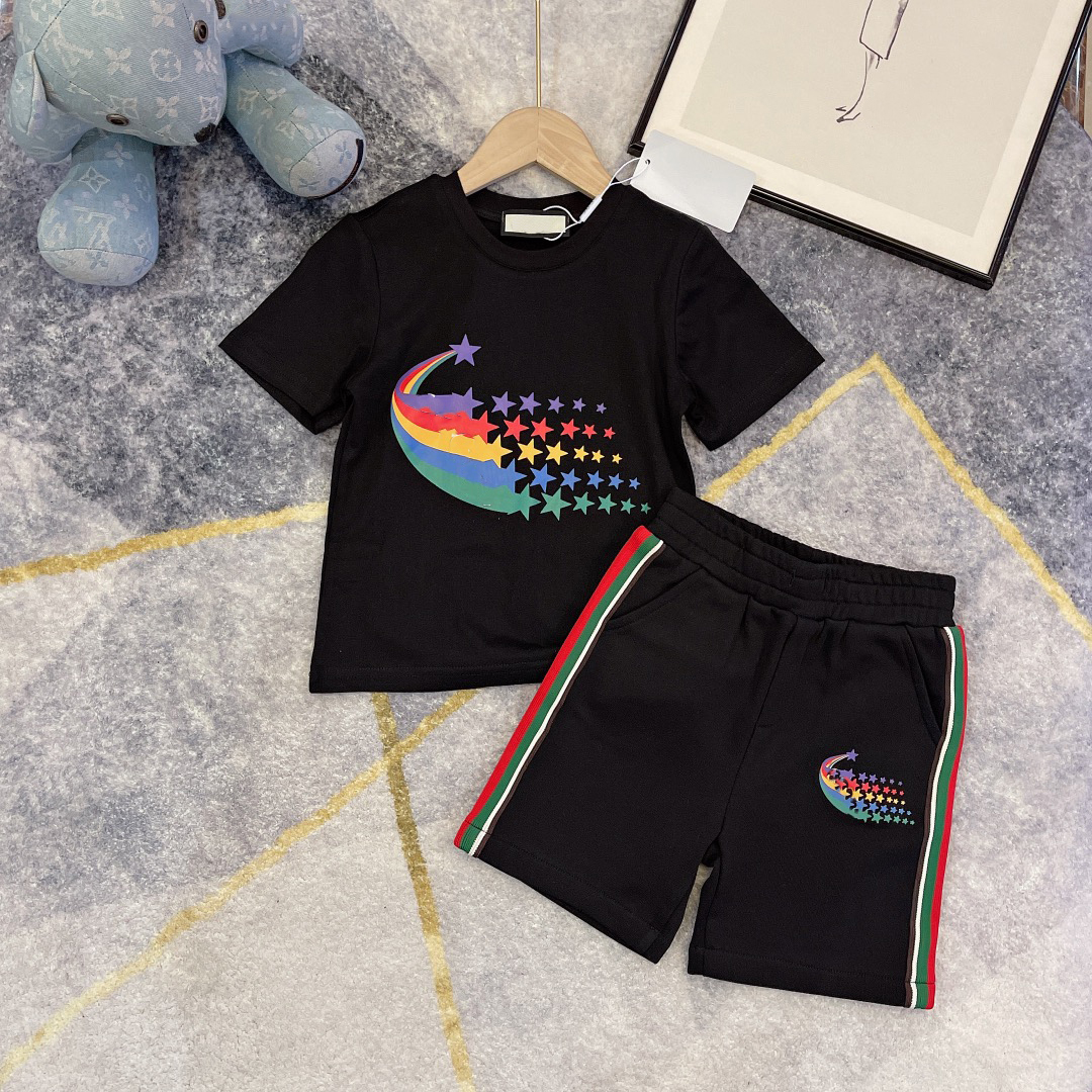 

designer kids casual black sets shorts cotton childrens suit brand boys clothing otton tees size -150