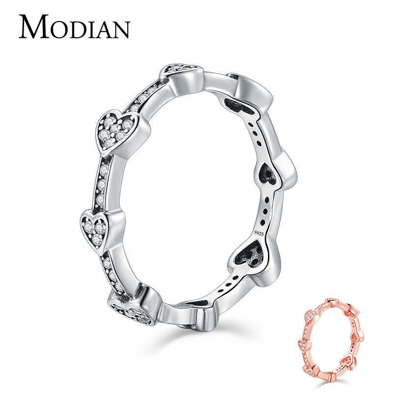 

Romantic Fashion Real 925 Sterling Silver Clear CZ Love Hearts Finger Ring For Women Wedding Party Jewelry Anneau 210707