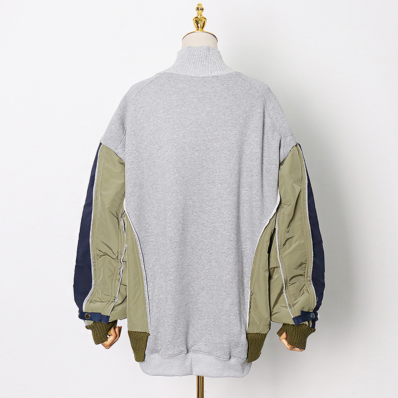 

Hit Color Patchwork Sweatshirt For Women Turtleneck Long Sleeve Casual Oversized Sweatshirts Female 2021 Fashion, Black