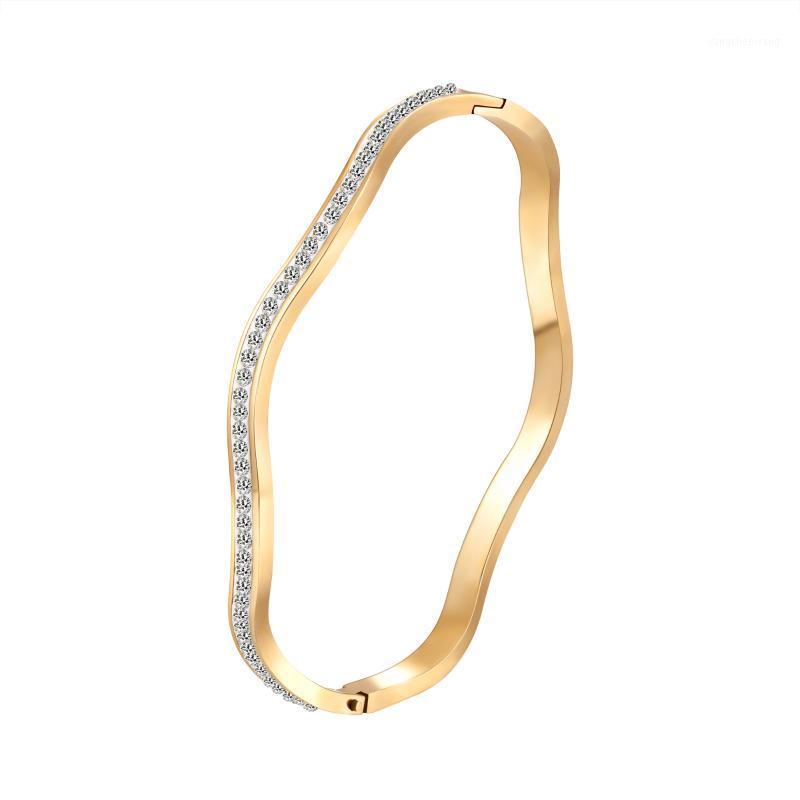 

Fashion Stainless Steel Bracelets Bangles For Women Girls CZ Crystal Bangle Jewelry Wave Gift